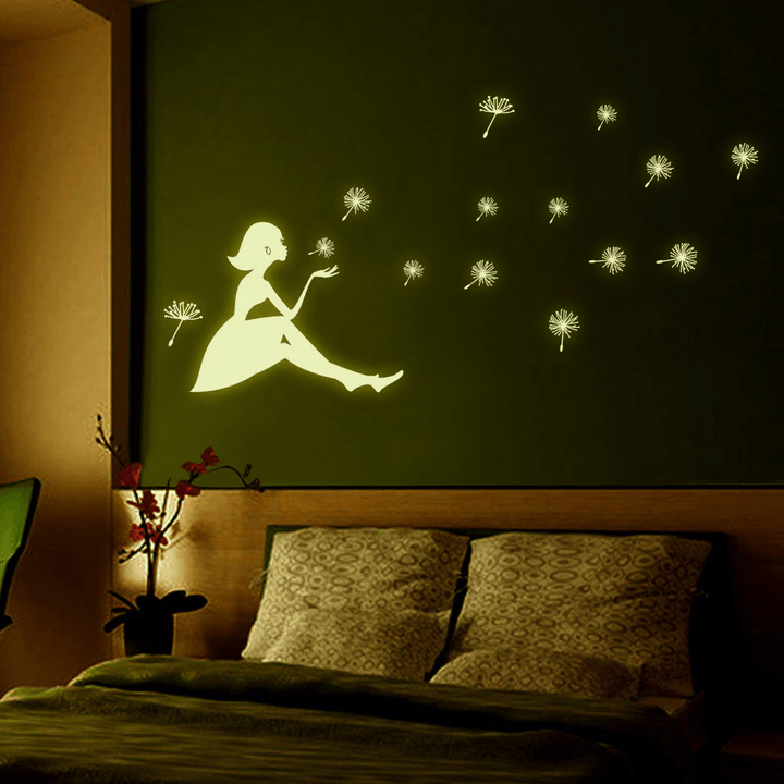 Dandelion Girl Stars Fluorescent Luminous Paste Stickers Night Light Living Room Decor Wall Sticker - MRSLM