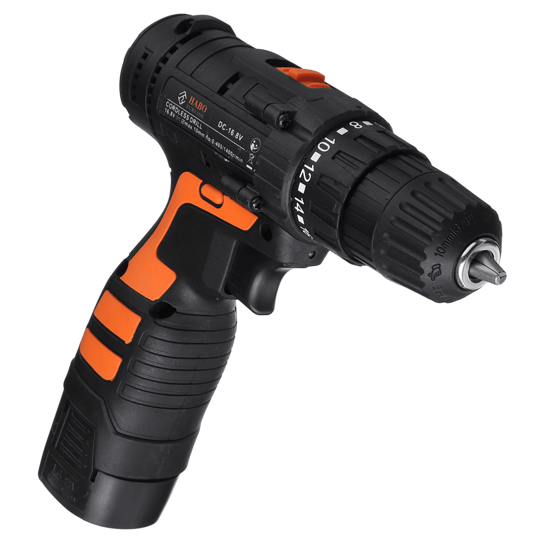 16.8V Electric Drill 2 Speed Electric Cordless Drill Electric Screwdriver Driver with Bits Set and Batteries - MRSLM