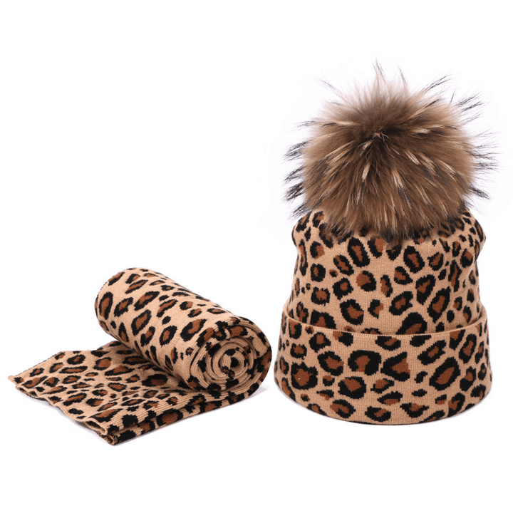 Leopard Spotted Knitted Woolen Hat and Scarf Set - MRSLM