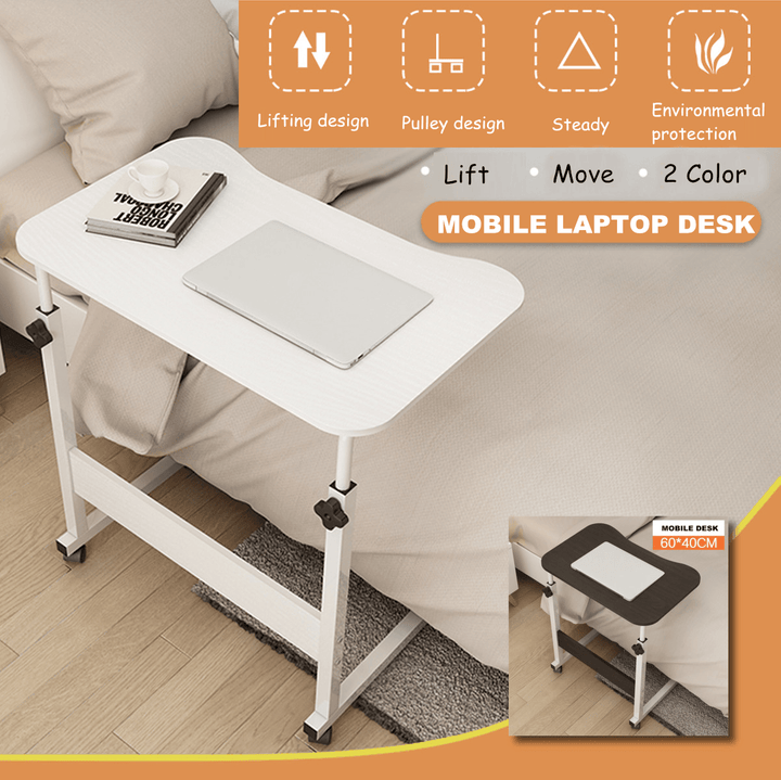 Adjustable Computer Laptop Desk Simple Mobile Lifting Laptop Table with Wheels Wood Laptop Table beside Bed Sofa - MRSLM