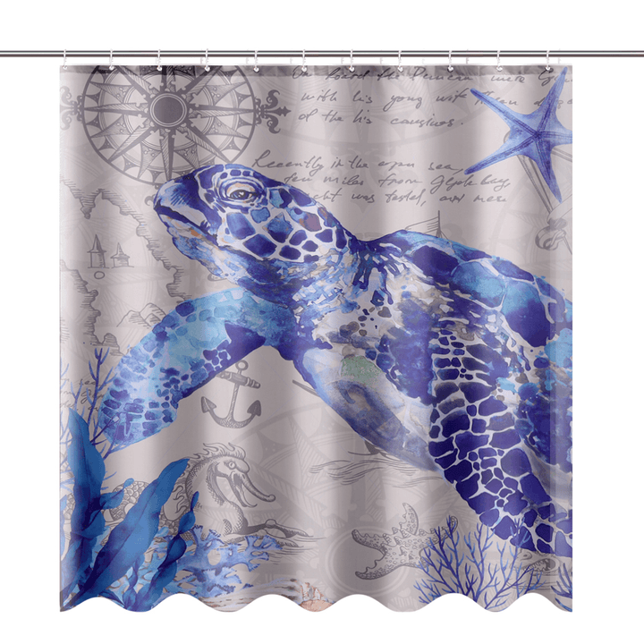 Bathroom Shower Curtain Sea Turtle Pedestal Rug Lid Toilet Cover Bath Mat Decor - MRSLM