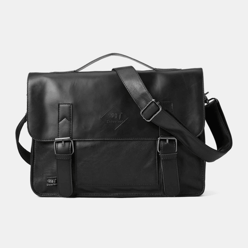 Men PU Leather Multifunction Multi-Pocket Teacher Bag Briefcase Crossbody Shoulder Bag - MRSLM