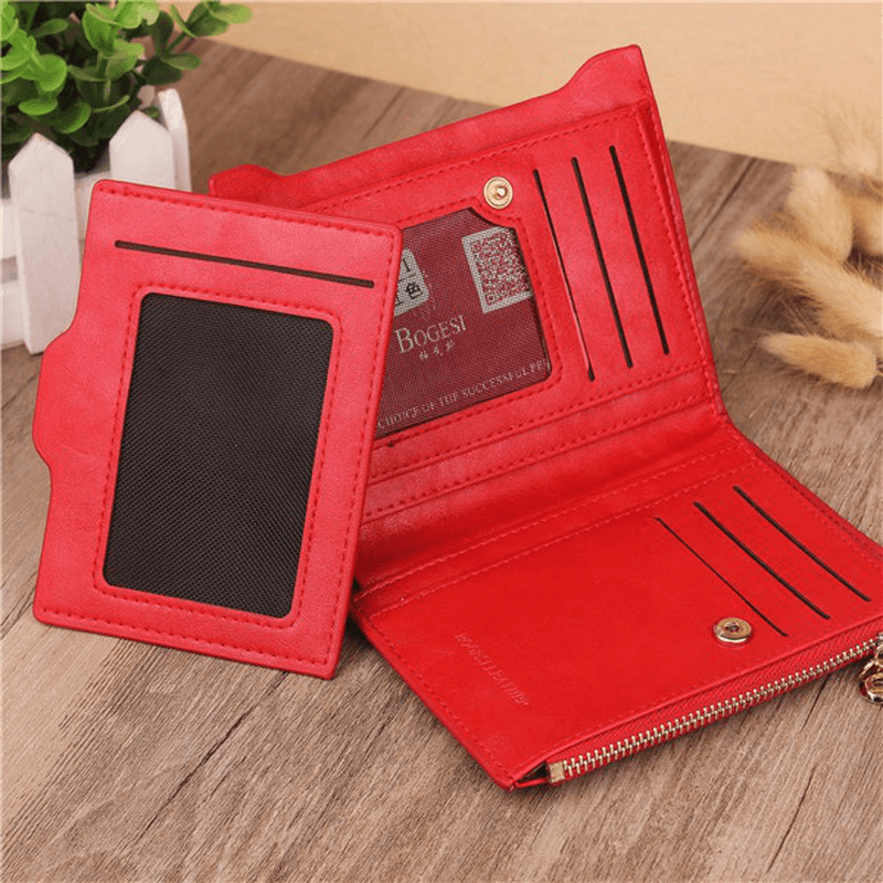 Women Genuine Leather Wallet Small Zipper Pu Leather Coin Card Holder Purse - MRSLM