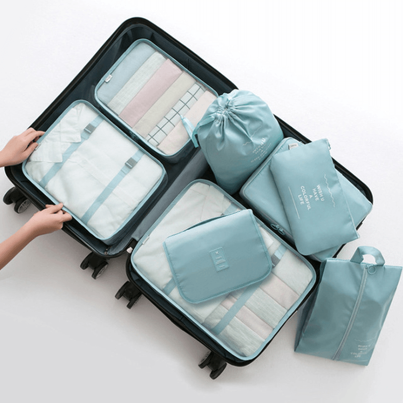 8 Pieces Set Folding Clothes Organizer Mesh Drawstring Underwear Pocket Travel Clothing Shoe Wash Storage Travel Bag - MRSLM