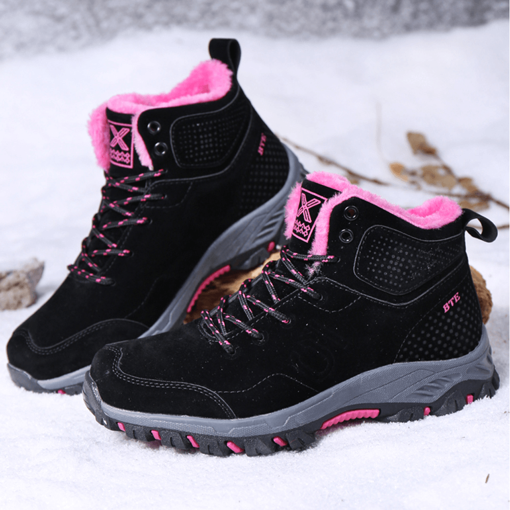 Women Casual Warm Lining Thick Sole Lace up Ankle Snow Boots - MRSLM