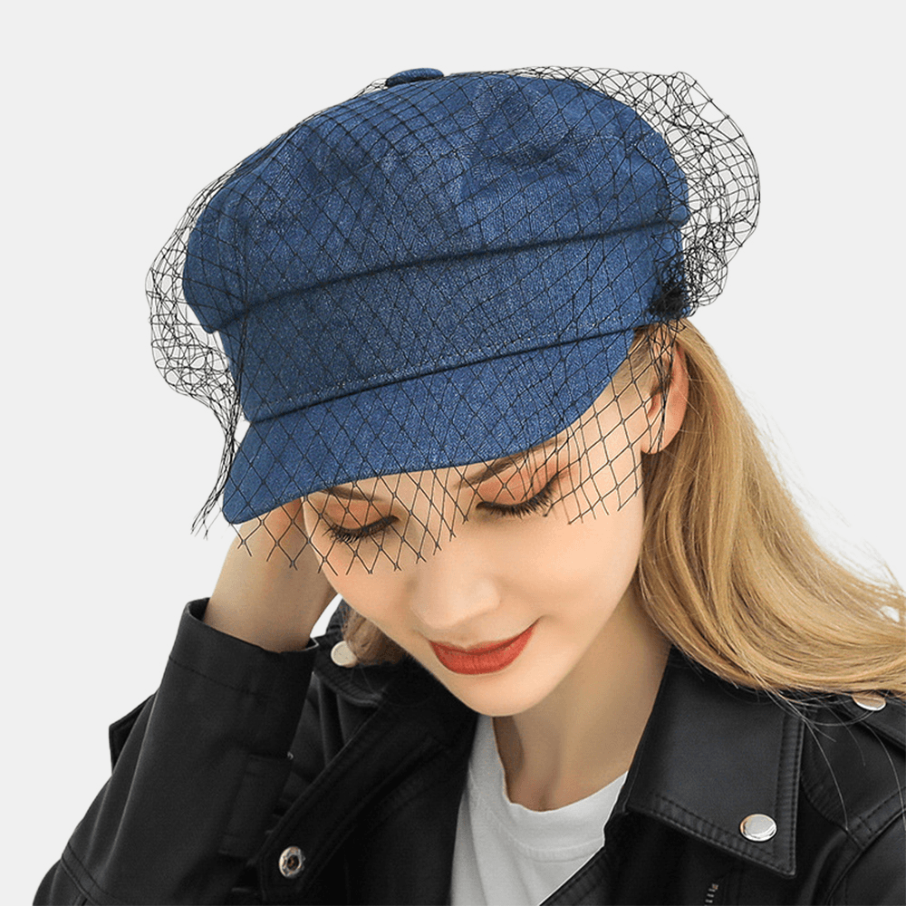 Denim Mesh Navy Cap Peak Cap Flat Hats Wild England Military Hat Captain Caps Navy Caps - MRSLM