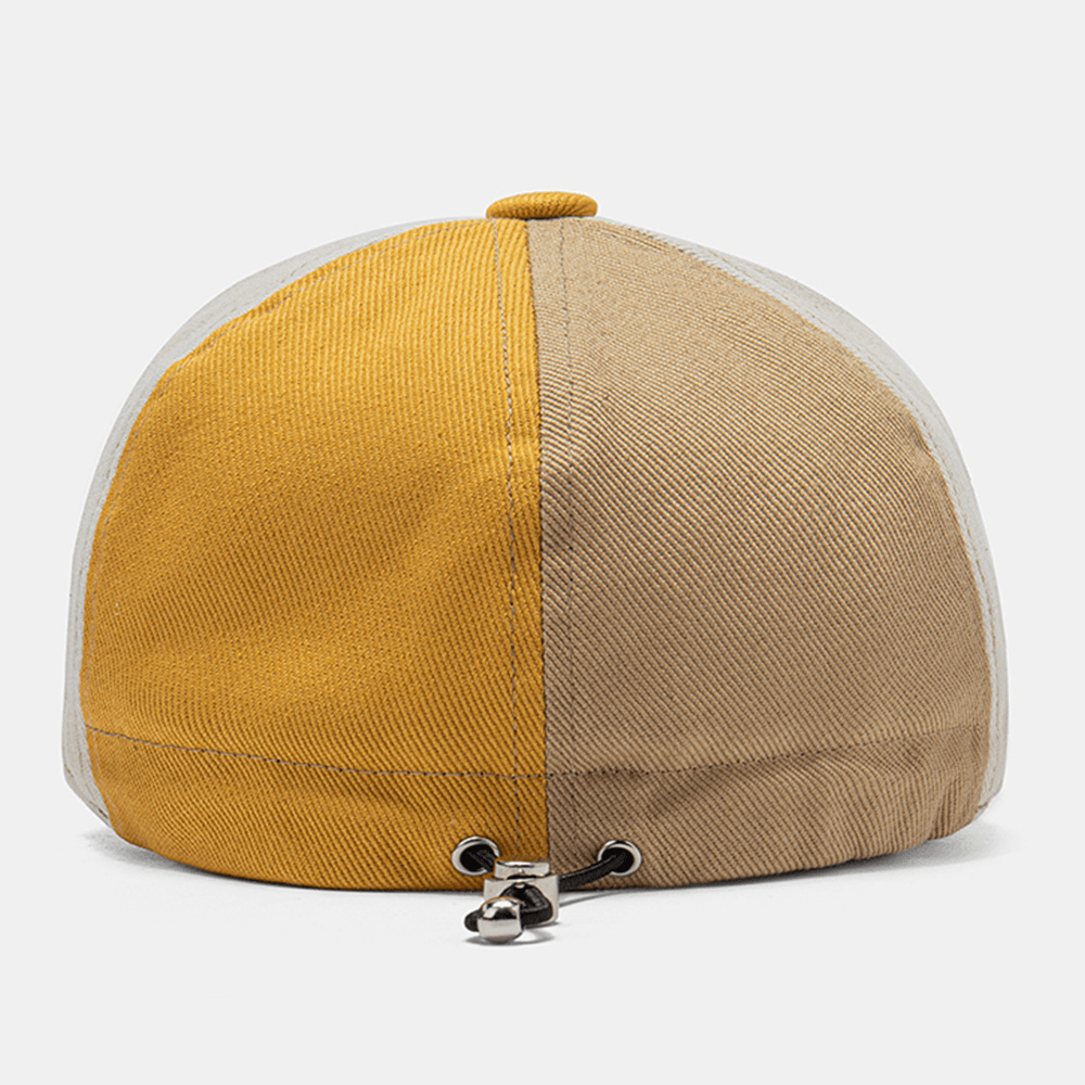 Unisex Polyester Cotton Color-Match Patchwork PU Brim Drawstring Adjustable Fashion Sunshade Baseball Cap - MRSLM