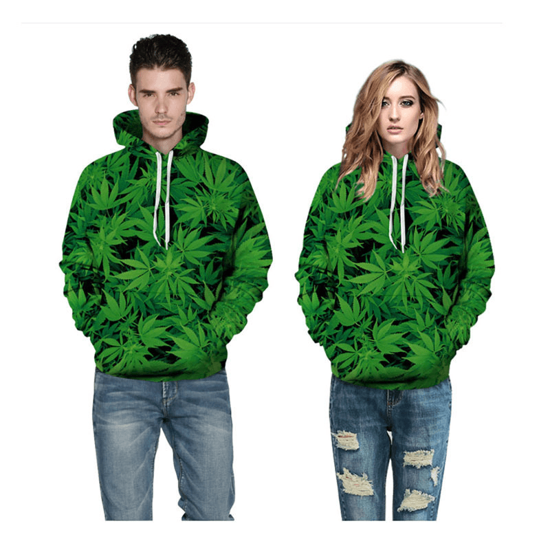 Men Fashion Green Big Leaf Hoodie - MRSLM