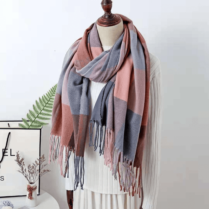 Cashmere Check Scarf Mid-Length Thick Warmth Tassel Shawl - MRSLM