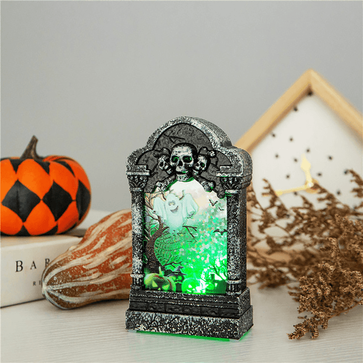 Halloween LED Light Lamp Skeleton Tombstone Castle Plastic Prop Party Gift Decor Table Lamp - MRSLM