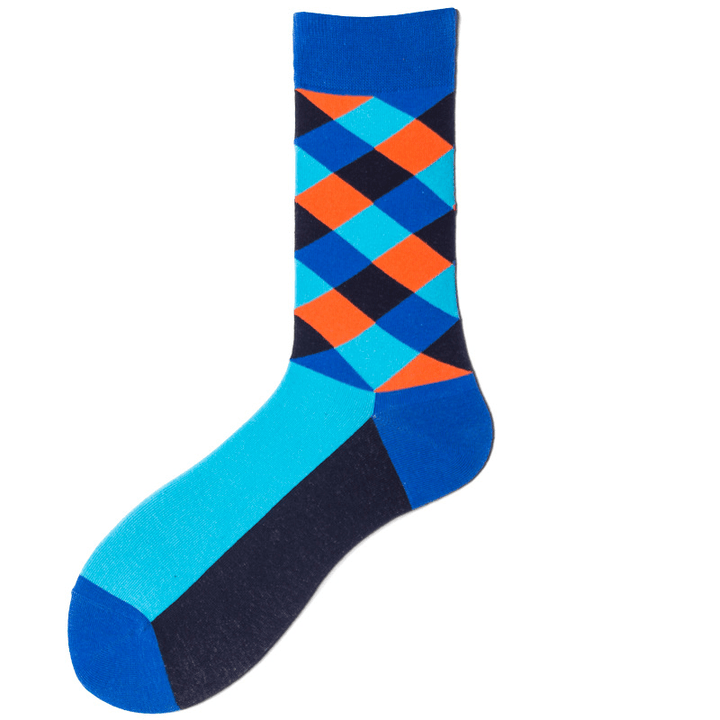 Men British Style Color Large Rhombic Lattice Socks Cotton Tube Socks - MRSLM