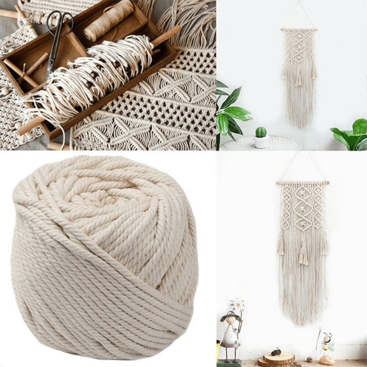 8Mm Diameter Macrame Cord Twisted Cotton Rope White Beige Handmake String for DIY Home Decorative Accessoreis - MRSLM