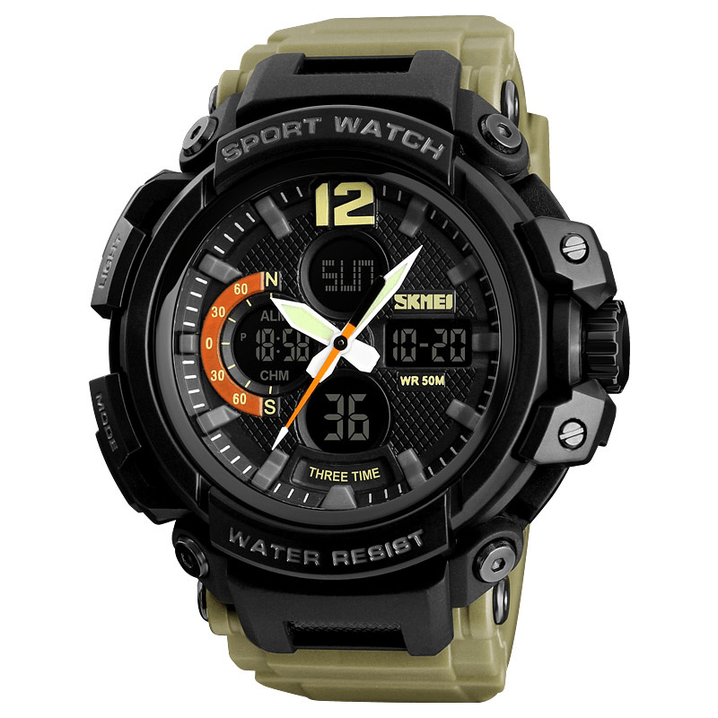 SKMEI 1343 Digital Watch Dual Display Chronograph 3 Time Waterproof Alarm Digital Quartz Wrist Watch - MRSLM