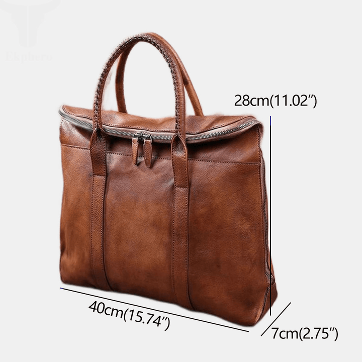 Retro Genuine Leather Men's Multi-Pocket Briefcase for 15.6 Inch Laptops - Business Handbag and Crossbody Bag - MRSLM