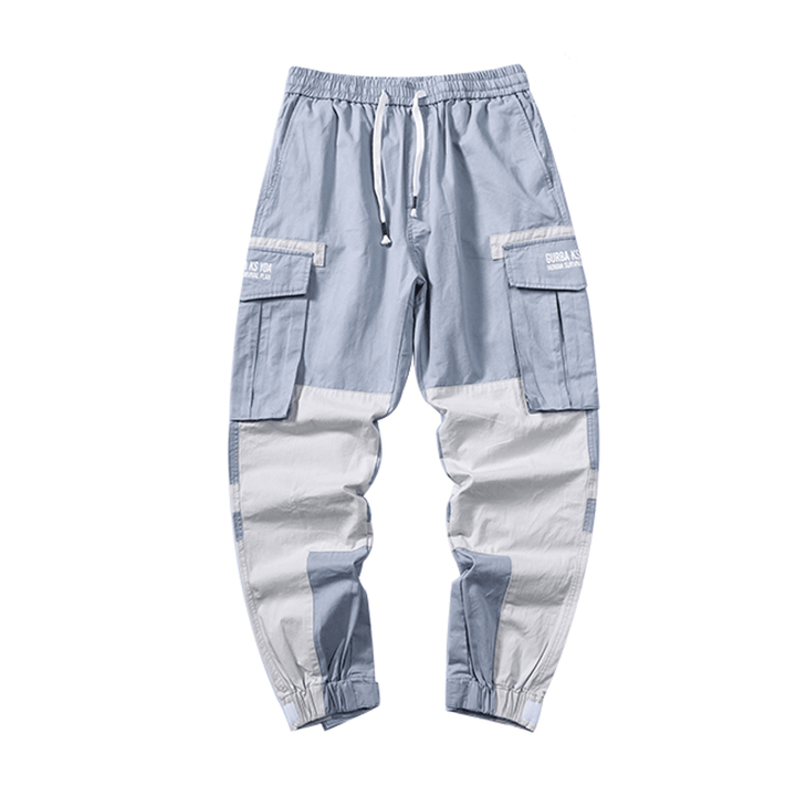 Stitching Contrast Color Hip-Hop Overalls Men'S Trend Loose and Wild Tie-Footed National Tide Casual Harem Pants - MRSLM