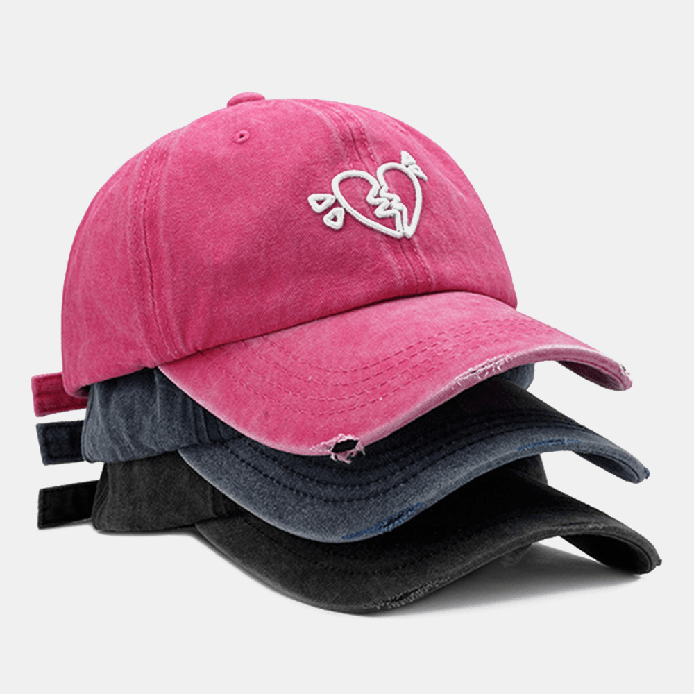 Unisex Love Embroidery Soft Top Baseball Cap Outdoor Wild Curved Brim Adjustable Breathable Sunshade Cap - MRSLM