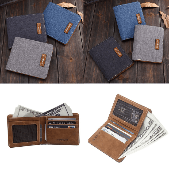 Men Canvas Slim Billfold Wallet Clutch Handbag Credit Card Purse Holder - MRSLM