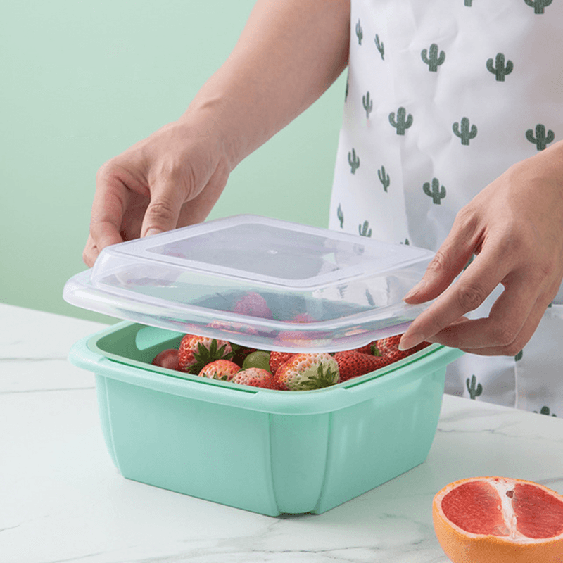 Double Layers Drain Basket Quick Drain Wash Fruits Vegetables Kitchen Tray Storage Basket Kitchen Storage Boxes - MRSLM