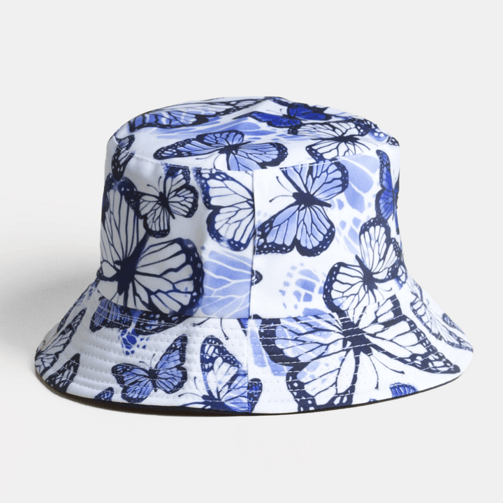 Unisex Double-Sided Wear Fish Bones Butterflies Pattern Outdoor Sunshade Bucket Hat - MRSLM