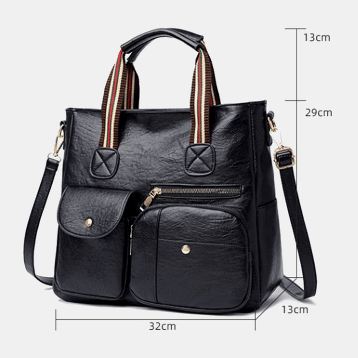 Women PU Leather Large Capacity Multi-Pocket Elegant Tote Crossbody Bags Shoulder Bag Handbag - MRSLM