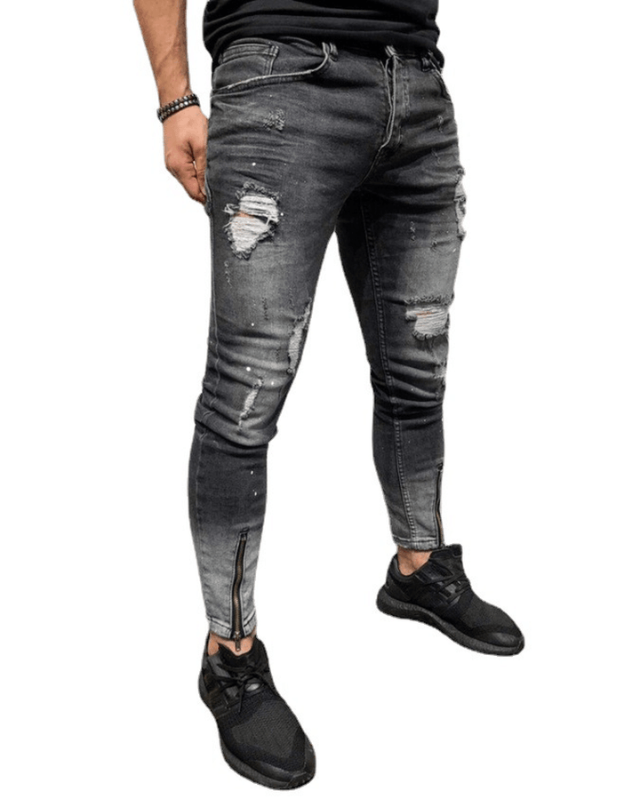 The New Cross-Border Fashion Ripped Youth Clothes Zipper Elasticfeet Js Men - MRSLM