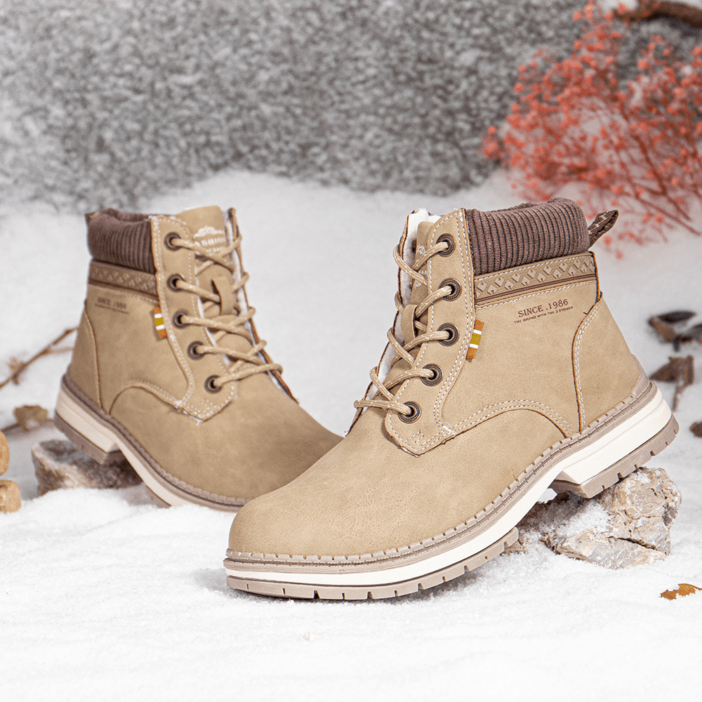 Women Outdoor Warm Lining Lace up Winter Snow Short Boots - MRSLM