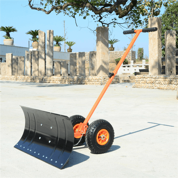 29 Inch Wheeled Snow Shovel Adjustable Height Multi-Angle Snow Pusher Garden Snow Plow Shovel with Wheels - MRSLM