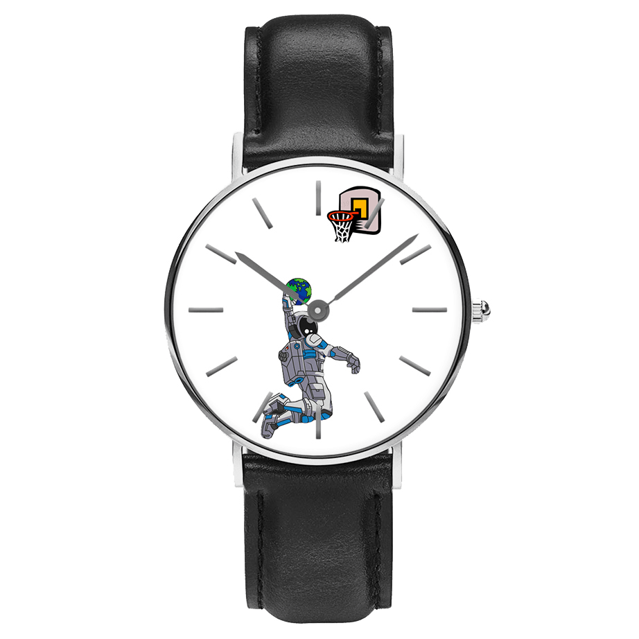 Casual Style Men Watch Cartoon Astronaut & Earth Print PU Leather Strap Clock Quartz Watches - MRSLM