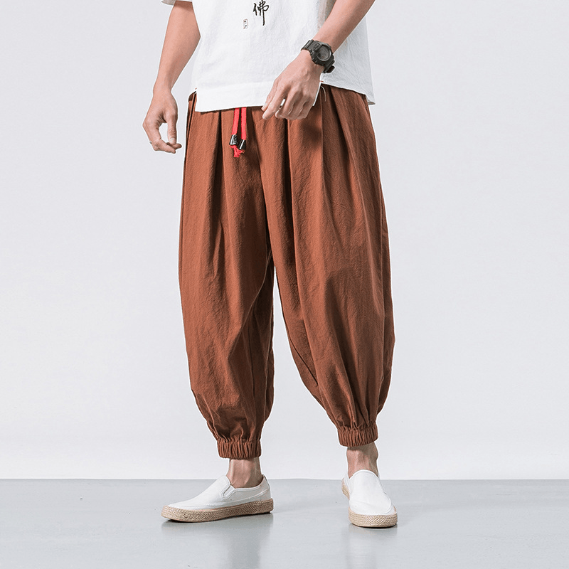 Loose Cotton Linen Trousers Men'S Wide-Leg Pants Harlan Feet Pants - MRSLM