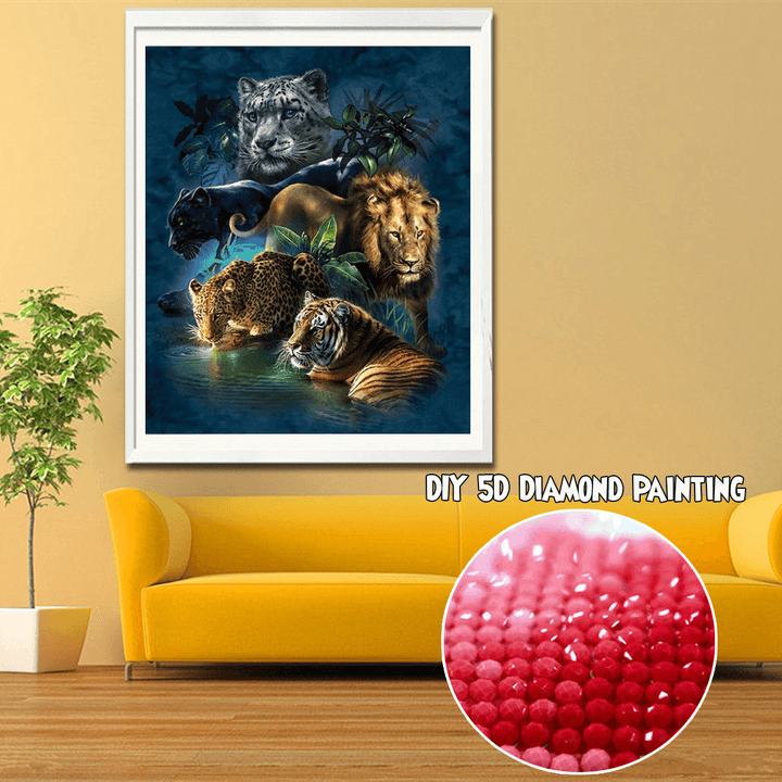 DIY 5D Diamond Paintings Tiger Lion Embroidery Cross Crafts Stitch Tool Kit - MRSLM