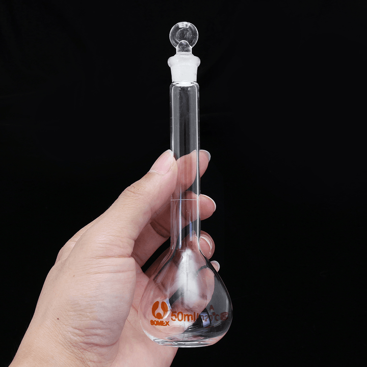 50Ml Clear Glass Volumetric Flask W/ Glass Stopper Lab Chemistry Glassware - MRSLM