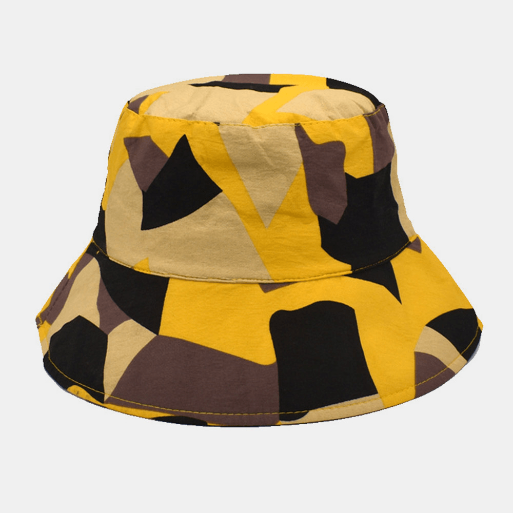 Unisex Colored Bucket Hat Cotton Colored Geometric Pattern Sunscreen Packable Outdoor Travel Beach Cap - MRSLM