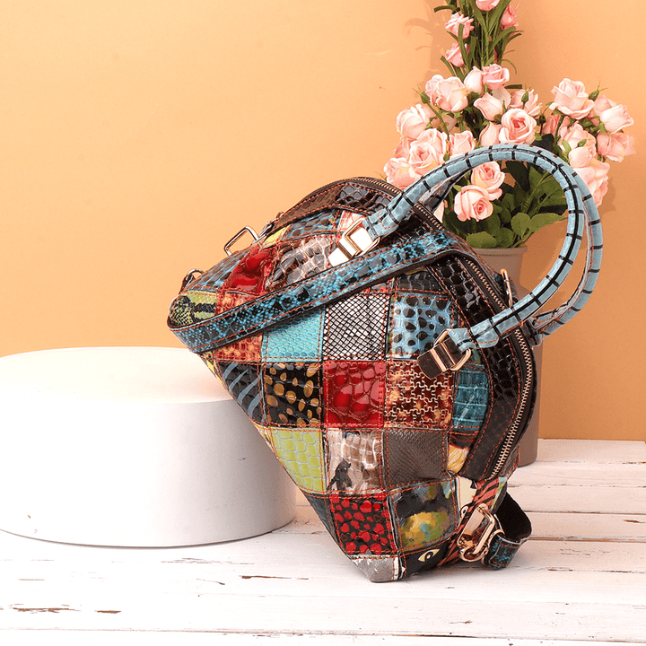 Women Genuine Leather Bohemian Floral Handbag - MRSLM