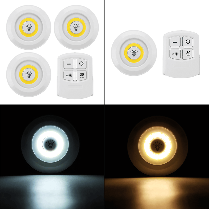 1/3PCS under Cabinet Lights Closet Kitchen Counter COB Puck Light+Remote Control - MRSLM