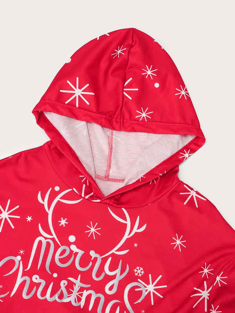 Women Christmas Santa Claus Pattern Side Pockets Long Sleeve Casual Hooded Sweatshirt - MRSLM