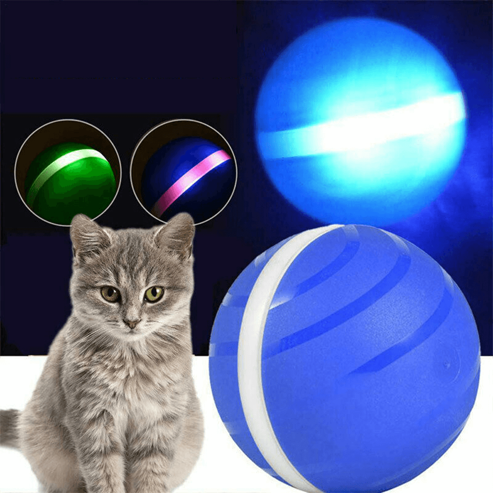 Pet Toys Ball Waterproof Bite Resistant LED Flash 360 Degree Automatic Rotation Pet Fun Ball for Cat Dog - MRSLM