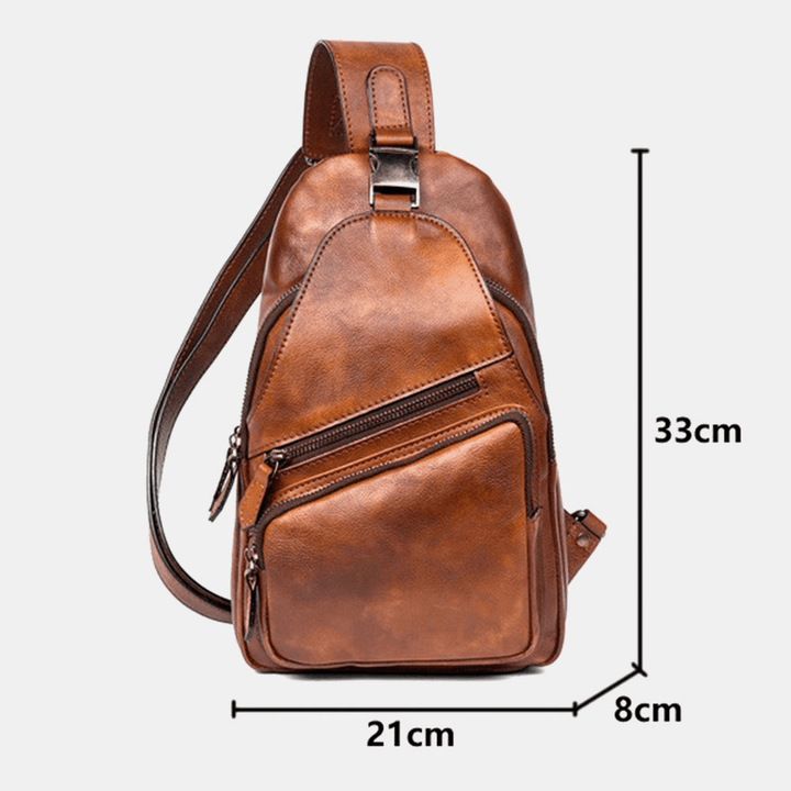 Ekphero Men Multifunction Rub Color Wear-Resistant Chest Bag Vintage PU Leather Large Capacity Crossbody Bags - MRSLM