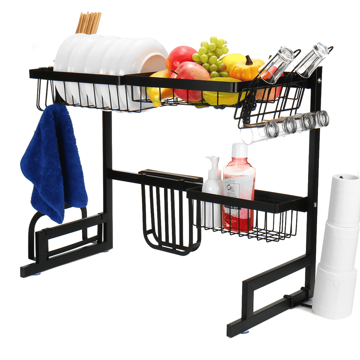 2 Tier Stainless Steel Utensil Holder Kitchen over Sink Dish Drying Rack Stainless Steel Bowl Cutlery Drinkware Drainer Storage Shelf - MRSLM