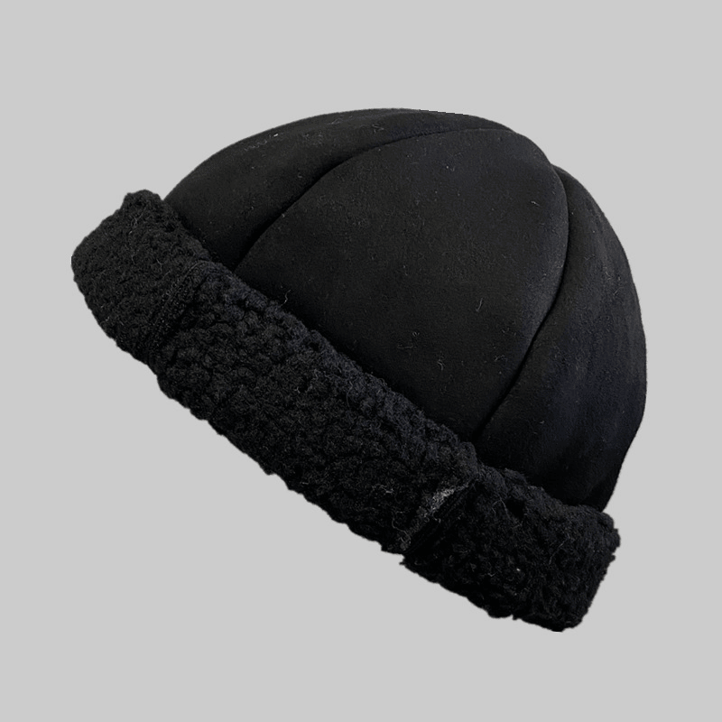 Unisex Shearling Lamb Hair Warm Casual Fashion plus Thicken Brimless Beanie Skull Hat Landlord Hat - MRSLM