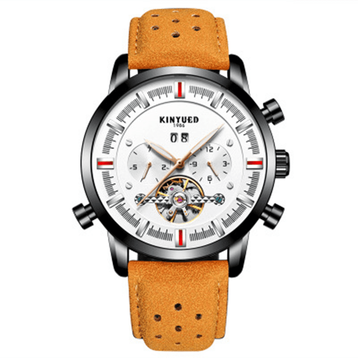 KINYUED JYD-J019 Fashion Style Brathable Leather Strap Automatic Men Business Mechanical Watch - MRSLM