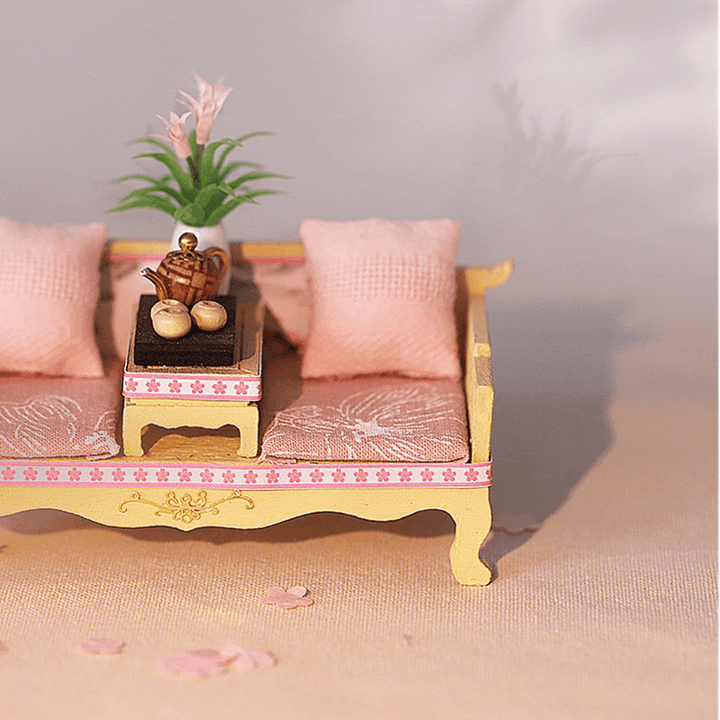 DIY Creative Chinese Style Retro Architectural Model Wooden Doll House Miniature Landscape Home Creative Gifts with Dust Cover and Furniture - MRSLM