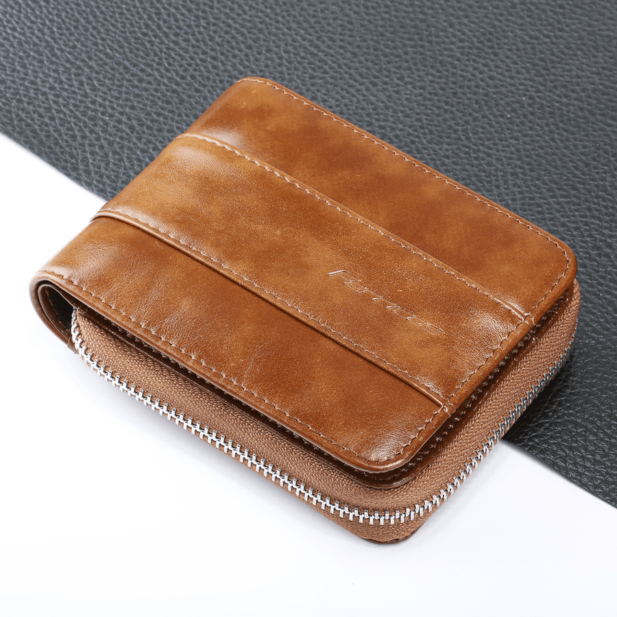 RFID Antimagnetic Vintage Genuine Leather 12 Card Slots Coin Bag Trifold Wallet for Men - MRSLM