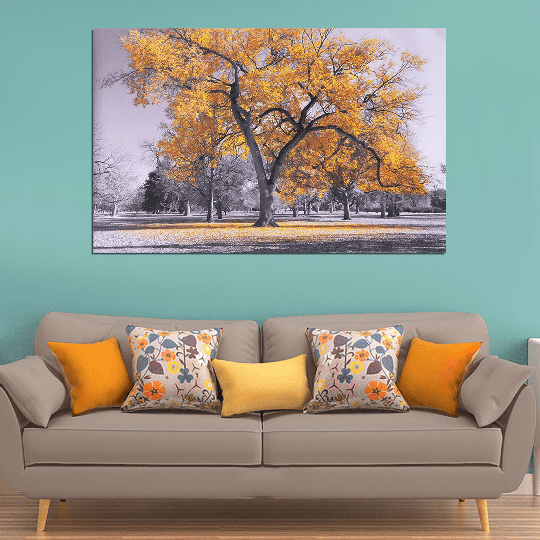 Large Tree Yellow Leaves Black White Nature Canvas Wall Art Picture Print for Home Wall Decoration - MRSLM