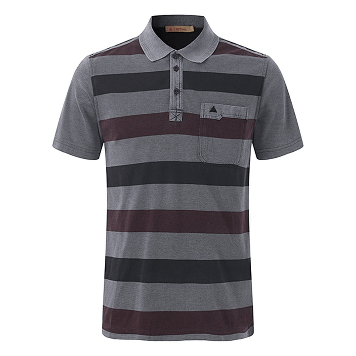 Men'S Striped Printed Soft Cotton T-Shirts Casual Turn-Down Collar Golf Shirt - MRSLM