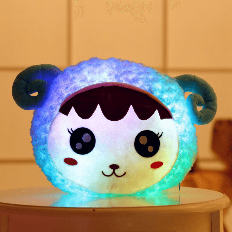 Flashing Plush Enoji Pillow Stuffed Led Light Cute Sheep Toy Luminous Pillow Colorful Animal Doll - MRSLM