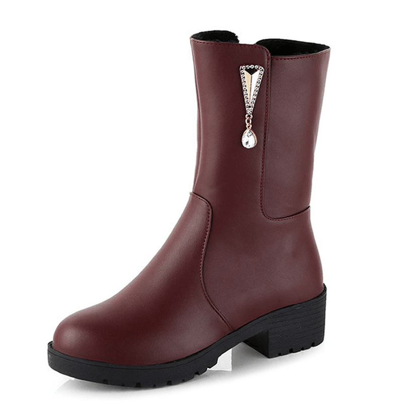 Women Winter Keep Warm Crystal Fashion Mid-Calf Boots - MRSLM