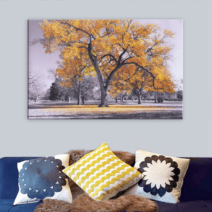 Large Tree Yellow Leaves Black White Nature Canvas Wall Art Picture Print for Home Wall Decoration - MRSLM