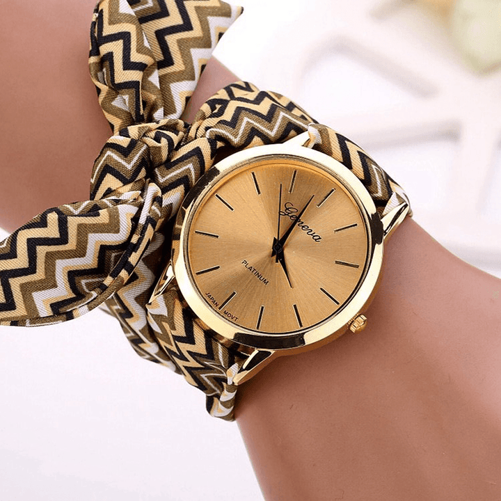 Fashion Chic Big Dial Striped Cloth Strap Women Quartz Watch Wristwatch - MRSLM