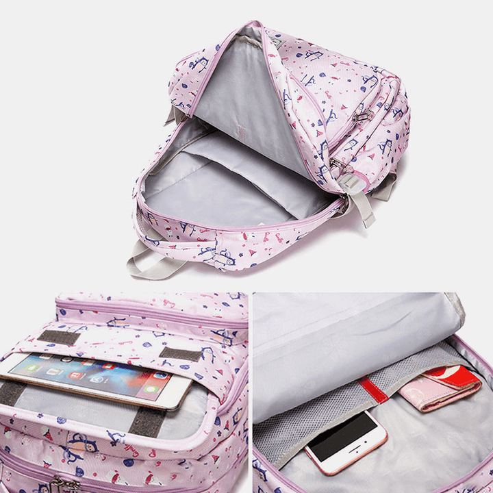 Women Waterproof Large Capacity Print Nylon Casual Backpack - MRSLM