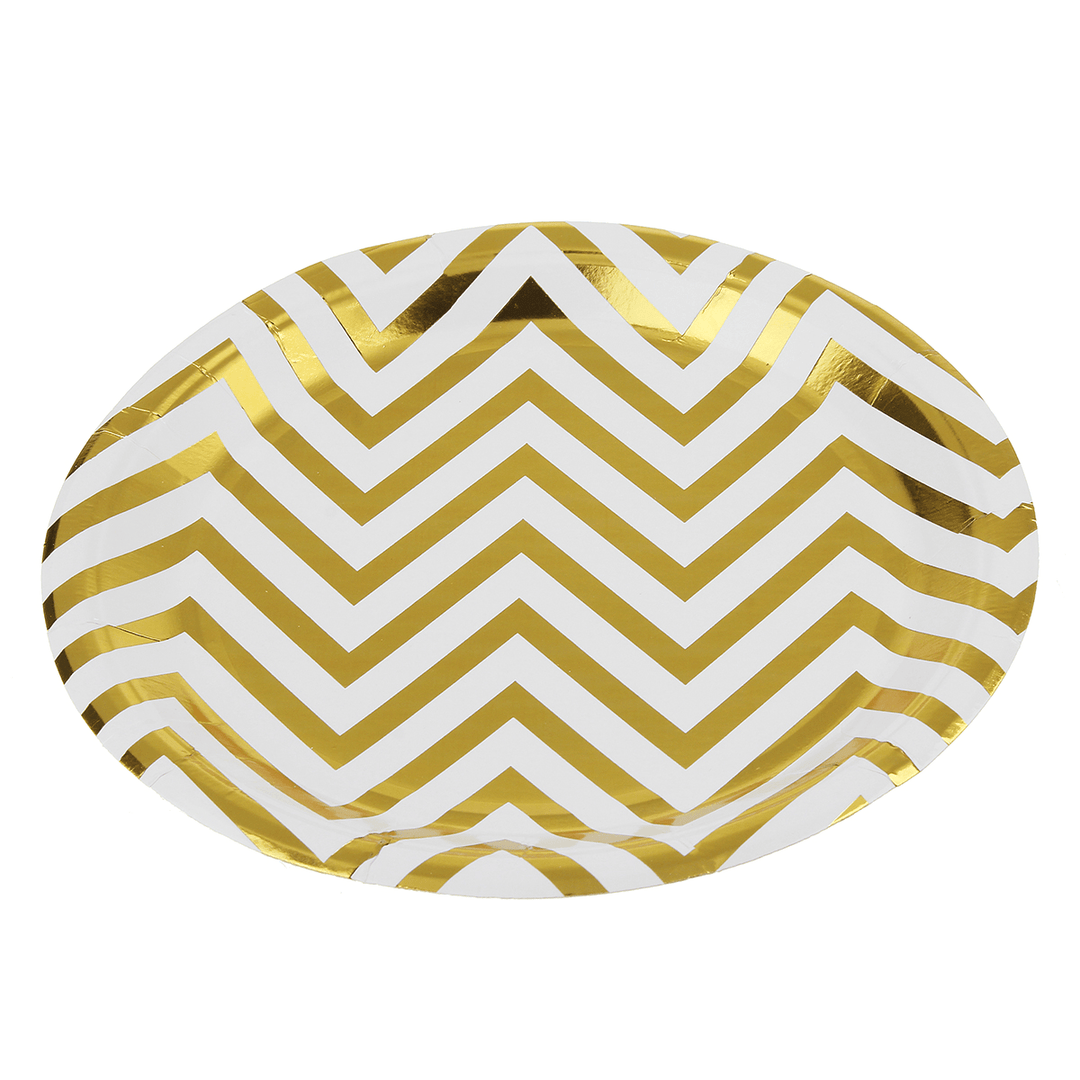 Gold Stripe Series Disposable Tableware Sets Paper Plates for Party Party Birthday Wedding Decoration - MRSLM